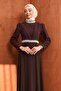 Brown Collar Detail Stone Evening Dress - 2