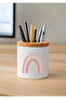 Printed Ceramic Pen Holder with Boho Design and Wooden Detail Desktop Pen Holder