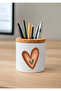 Printed Ceramic Pen Holder with Boho Design and Wooden Detail Desktop Pen Holder