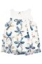 Girl's Ecru Blue Tulle Piece Sequined Dress with Floral Print Bows - 2