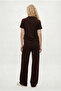 Women's Nadia Modal Touch Polo Collar Waist Elastic Pocketed Brown Bottom Top Set - 5