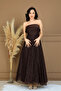 Lace Fabric Strapless Dress - Brown