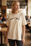 Women's Cream Front Cat Printed Sides Slit Cotton Pack T-Shirt Arm-26Y137002 - 2