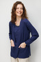 Women's V-Neck Collar and Pocket Chain Combed Cotton Cardigan Navy Blue - 4