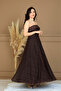 Lace Fabric Strapless Dress - Brown - 6