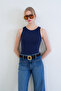 Navy Blue Halter Neck Slim Fit Sandy Blouse Alc-X13447 - 2