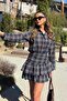 Plaid Detailed Women's Shirt - Navy Blue - 3