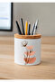 Printed Ceramic Pen Holder with Boho Design and Wooden Detail Desktop Pen Holder
