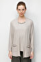 Women's V-Neck Collar and Pocket Chain Combed Cotton Cardigan Beige - 2
