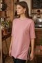 Women's Dusty Rose Round Neck Double Sleeve T-Shirt with Sides Slit Cotton in T-Shirt Arm-26Y137001