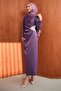 Purple Stone Detailed Satin Evening Dress - 4