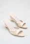 Women's Beige Patent Leather Wedge Heel Open Toe Slipper