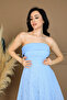 Lace Fabric Strapless Dress - Baby Blue - 5