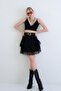 Black Leather Belted Layered Ruffled Mini Skirt Alc-X15428 - 5