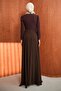 Brown Collar Detail Stone Evening Dress - 5