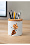 Printed Ceramic Pen Holder with Boho Design and Wooden Detail Desktop Pen Holder