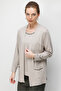 Women's V-Neck Collar and Pocket Chain Combed Cotton Cardigan Beige - 4