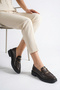 Brown Genuine Leather Women's Buckled Loafers Shoes Brown Real Leather Loafers - 5
