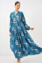 Women's Patterned Long Hijab Dress 2585 - Petrol - 3
