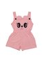 Girl's Pink Black Cat Eye Printed Jumpsuit with Elastic Waistband and Straps