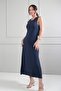 Women's Round Neck Side Slit Slit Stretch Fabric Long Dress - 3