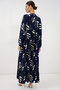 Women's Patterned Long Hijab Dress 2585 - Dark Navy Blue - 7
