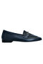 Navy Blue Leather Women Buckled Ballet Flats