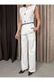 Round Neck Buttoned Belt Accessories Included Lined Vest Set Front Pleated Pocketed High Waist Trouser Suit - 5