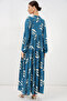 Women's Patterned Long Hijab Dress 2585 - Petrol - 7