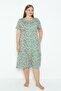Women's Plus Size Cotton in Modal Fabric Patterned Dress 8054 - 5