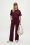 Women's Elix Modal Touch Crew Neck Waist Elastic Pocketed Claret Red Bottom Top Set