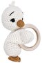 Unisex Ecru Orange Duck Teether Rattle Amigurumi Toy