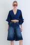 Dark Blue Wide Leg Washed Jean Shorts Alc-X15446