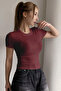 Women's Corded Fabric Look Slim Fit Body-Fitting Half Sleeve T-Shirt