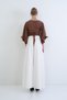 Ecru Self-Belted High Waist Pleated Wide Leg Gabardine Trousers Alc-X15439 - 7
