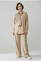 Women's Slim Tencel Washable Denim Shirt and Pants Two-Piece Set - Beige - 2