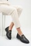 Printed Genuine Black Leather Buckled Women's Loafers Real Inside and Out Leather Buckled L Loafers Shoes - 2