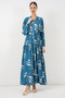 Women's Patterned Long Hijab Dress 2585 - Petrol - 4