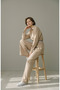 Women's Slim Tencel Washable Denim Shirt and Pants Two-Piece Set - Beige - 3