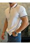 Men's Stripe Textured Collar Detail Button Tshirt White Eca068 - 3