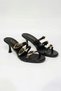 Vita Gold Buckle Detail Three-Stripe Heels for Women Slipper - Black Wrinkled