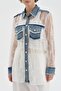 Women's Lace and Denim Fabric Paneled Design Jacket Shirt - 5
