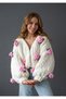 Hand Knitted Cream Pink Floral Puffy Cardigan Chunky Cardigan Pinterest Cardigan