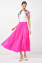 8009 Leather-Look Pleated Skirt - Fuchsia - 3