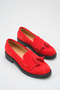 Tasseled Red Suede Genuine Leather Women's Loafers Shoes Casual Classic Tassel Detailed Shoes - 2