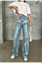 Special Design Wide Leg Silvery Shiny Jean Distressed Detail Pants-Custom Design Wide Leg Silvery Jean