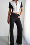 Women's Judge Collar Zipper Top and Bottom Set Paneled Cropped Modal - 5