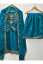 Teal Blue Fandy Top Plazzo & Dupatta - FFT7162- Teal Blue - 5