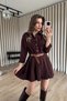 Bitter Brown Snap Fastener Skirt Pleated Belt Pcs Gabardine Shirt Dress - 5