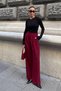Burgundy Double Pleat Detail Palazzo Pants - 3